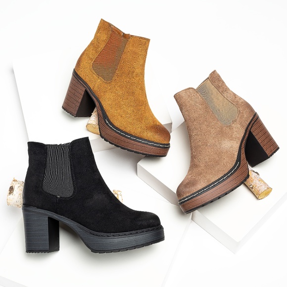 Chelsea Taupe Faux Suede Comfort Platform Boots - Picture 2 of 2